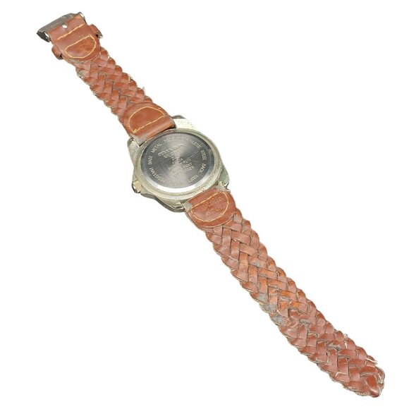 Milan Mens Date Wristwatch With Pink Dial & Woven Brown Leather Strap - Picture 3 of 8